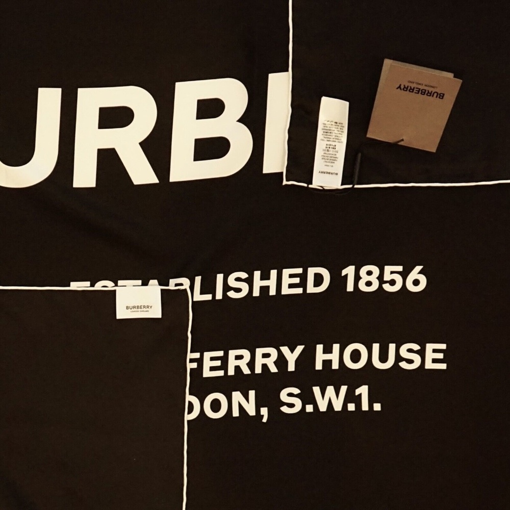 Burberry Scarf Horseferry Logo Black Silk Square 35”x35” New - Picture 3 of 3